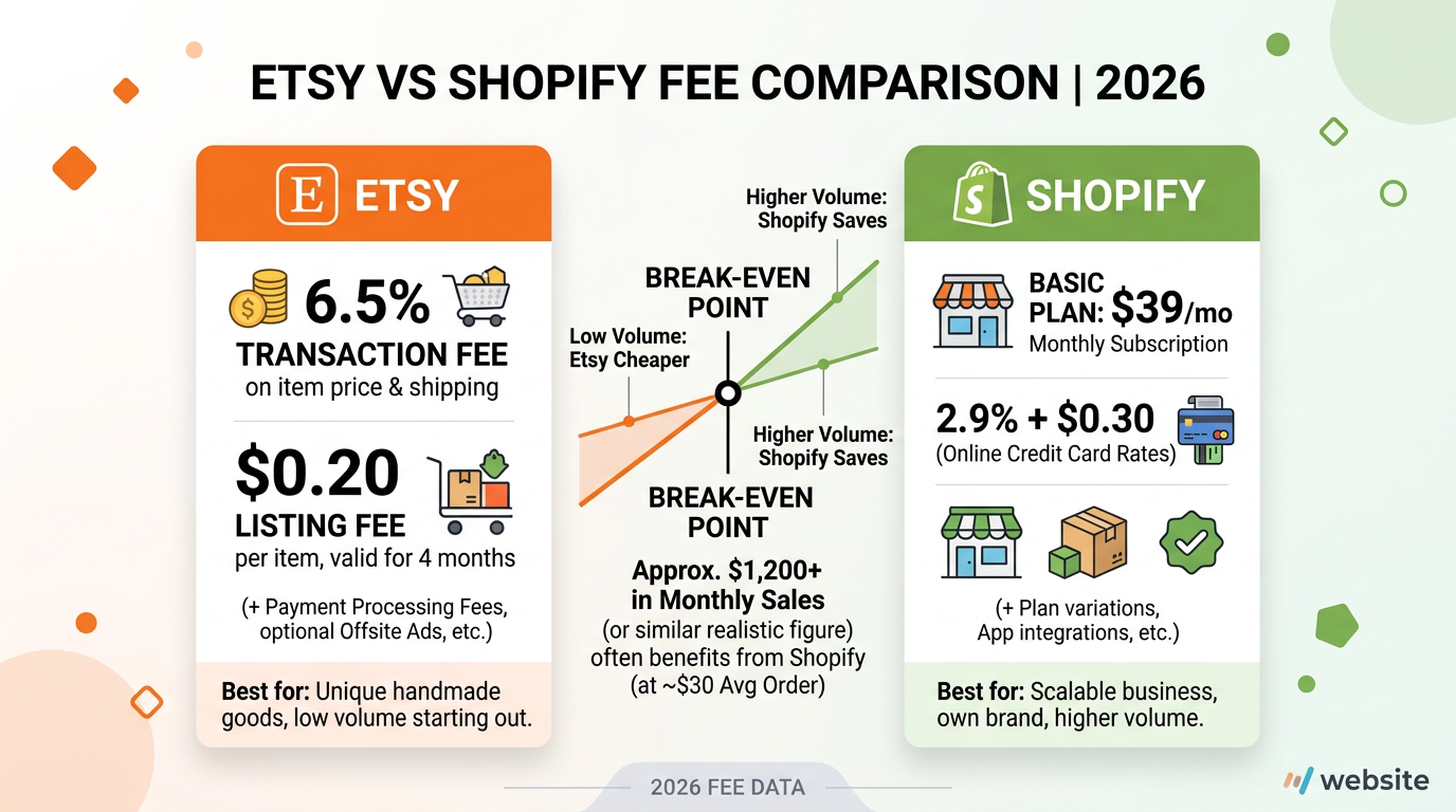 Etsy vs Shopify Fees Comparison 2026