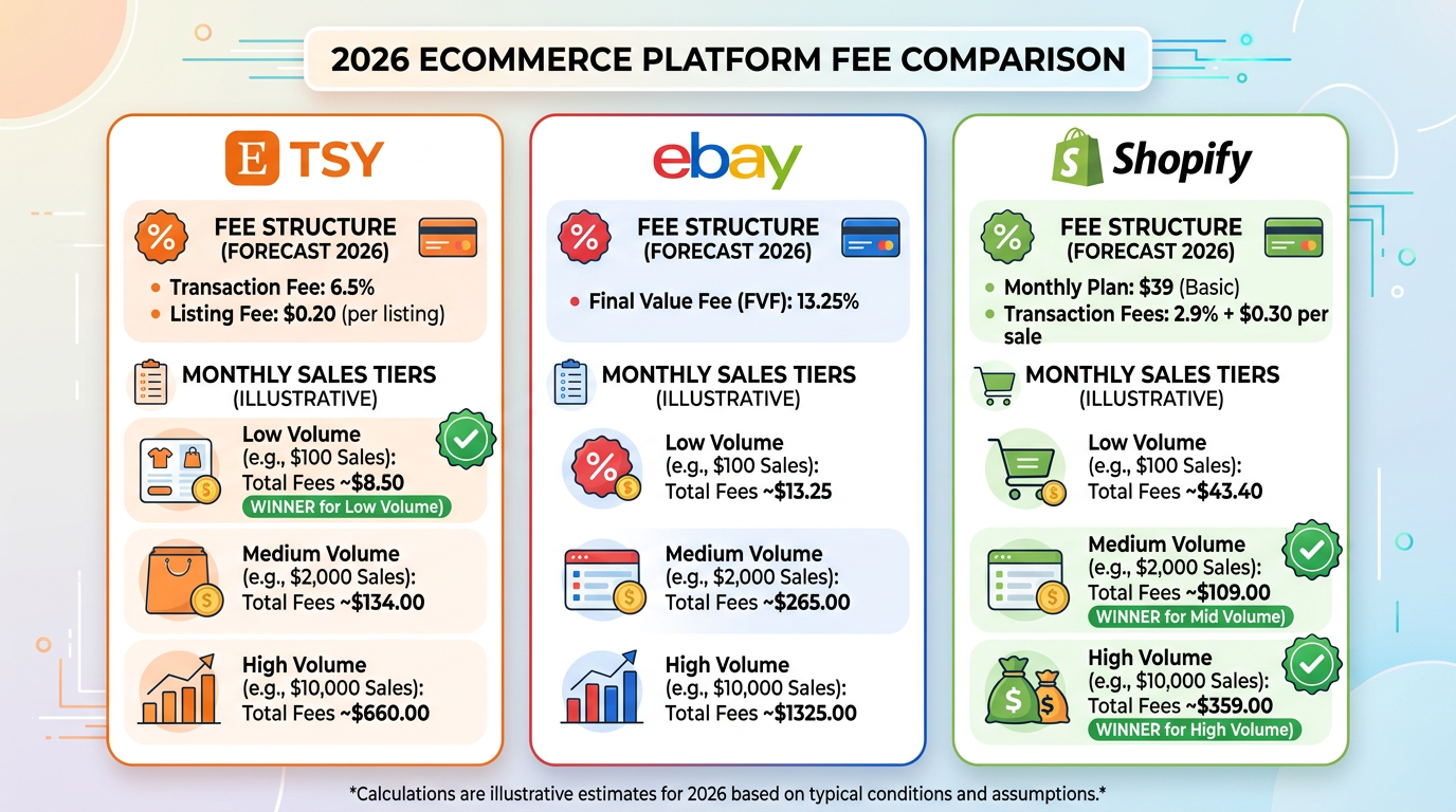 Etsy vs eBay vs Shopify Fees Comparison 2026